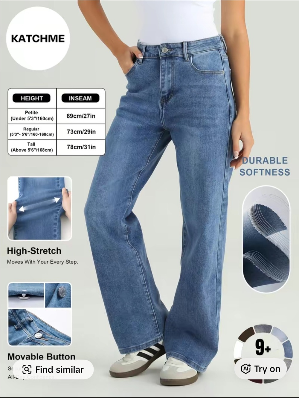 Light Blue High-Stretch Wide Leg Jeans